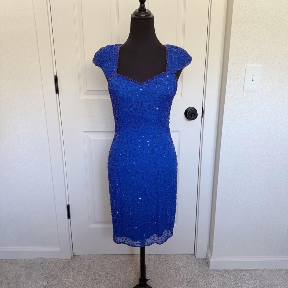 Vintage Roberta Cobalt Blue Beaded Sequin Dress- Size Small